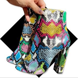 Colorful Peep Toe Snakeskin Booties